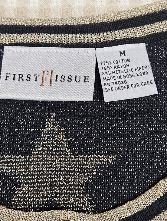 First Issue Chic Celestial Star Black Metallic Gold Button Front Knit Cardigan - Picture 7 of 11